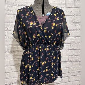 Torrid navy floral chiffon babydoll top size 3